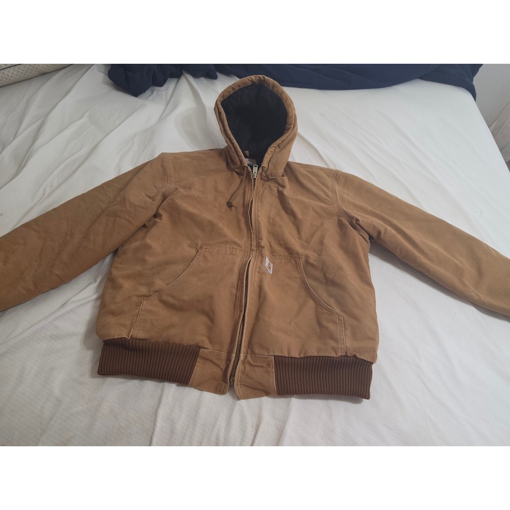 Carhartt J140 BRN Active Jacket Duck Canvas Quilted Flannel Line Brown rn# 14806